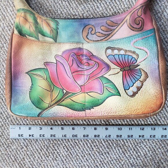 Anuschka Hobo Shoulder Bag w/ Wallet Hand Painted Leather Purse Butterfly - Picture 9 of 14